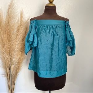 Mango MNG Off The Shoulder Bardot Top Blue Size 4